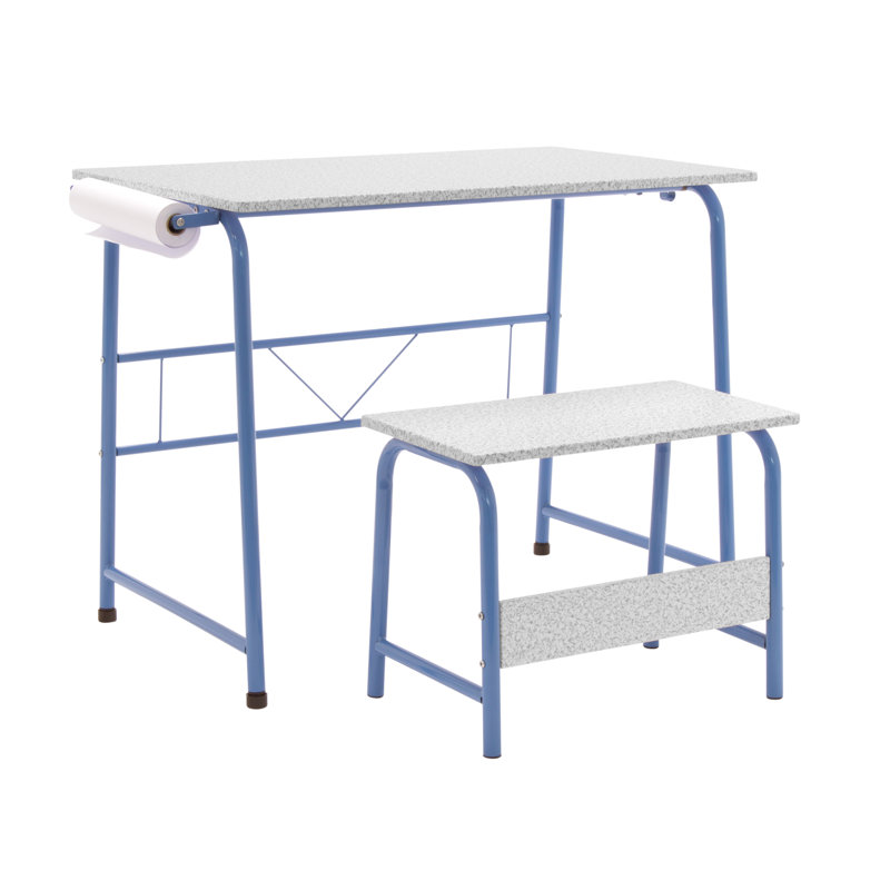 Splatter Blue and Gray Art and Craft Table Set with Bench and Paper Roll