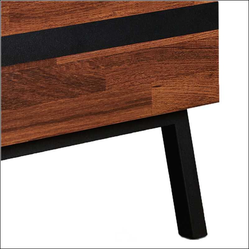 Walnut and Black Modern Rectangular Nightstand with Storage