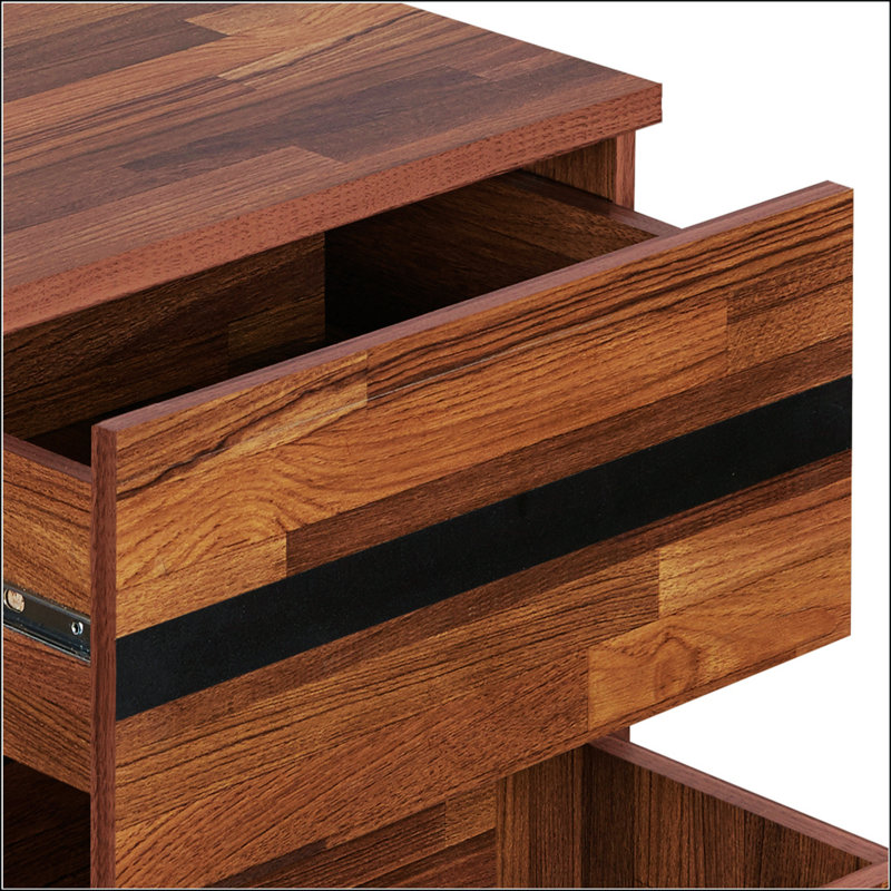 Walnut and Black Modern Rectangular Nightstand with Storage