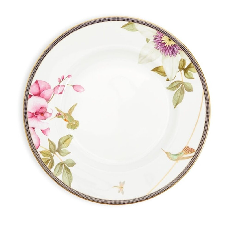 Hand-Painted Porcelain Hummingbird Dinner Plate with Gold Trim