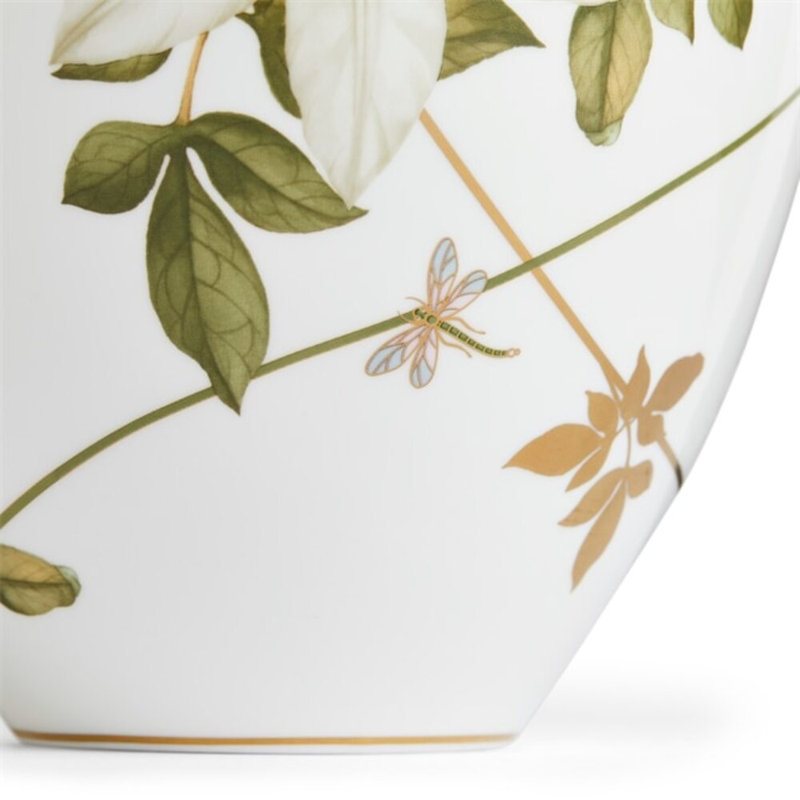 Hummingbird Floral Ceramic Lidded Vase with Gold Accents