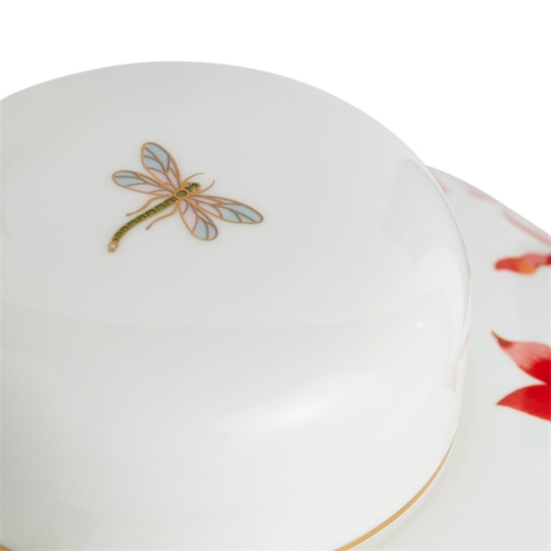 Hummingbird Floral Ceramic Lidded Vase with Gold Accents