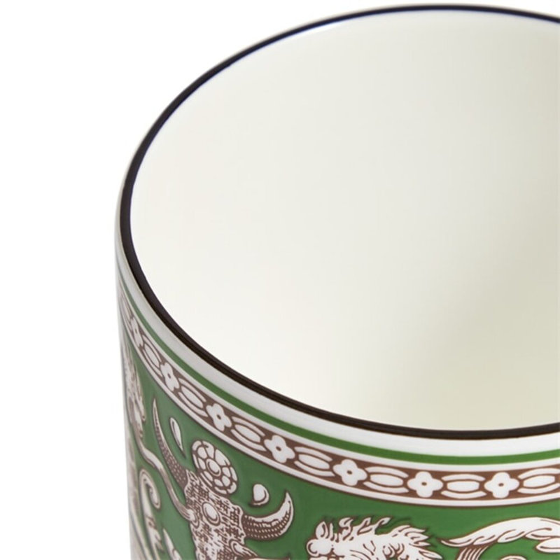 White Ceramic Microwave Safe Mug with Ornate Green Design