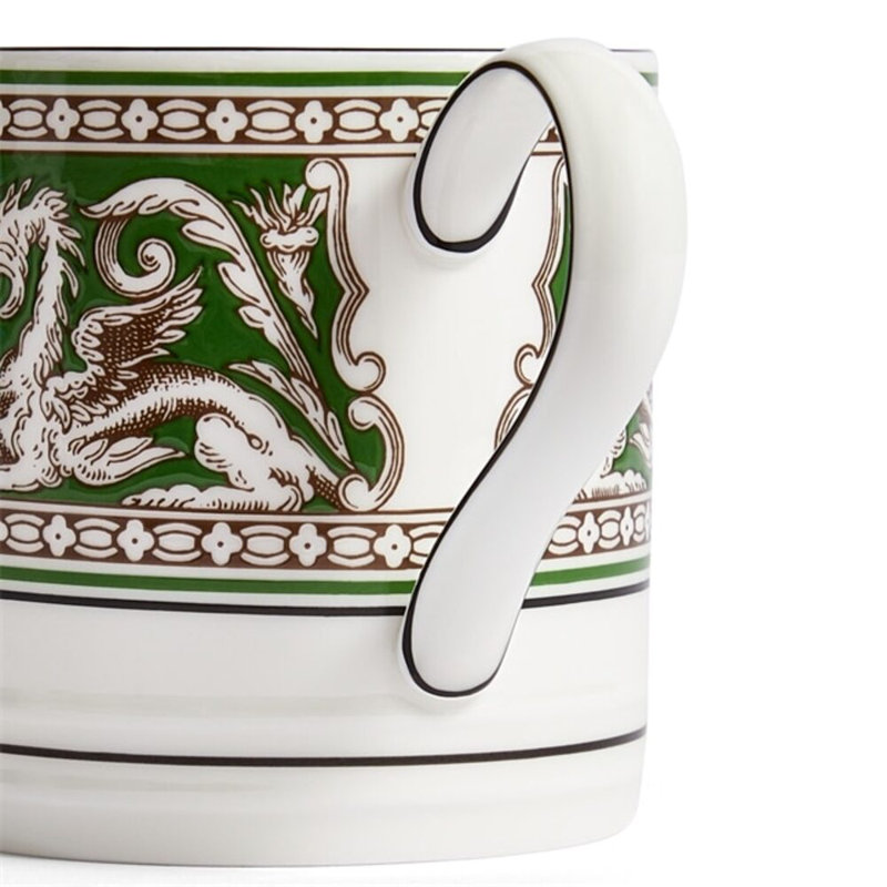 White Ceramic Microwave Safe Mug with Ornate Green Design