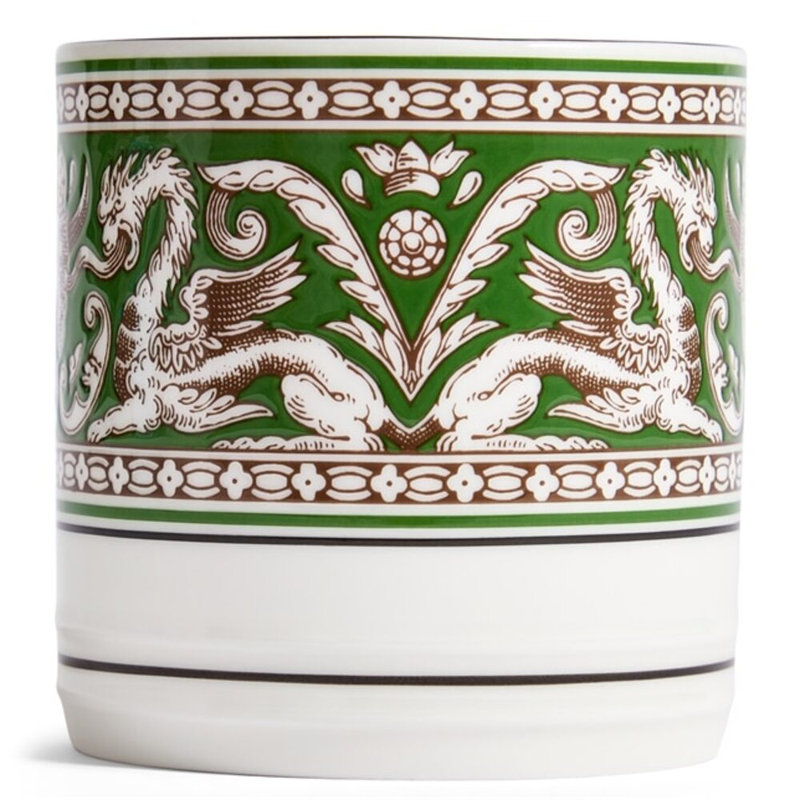 White Ceramic Microwave Safe Mug with Ornate Green Design