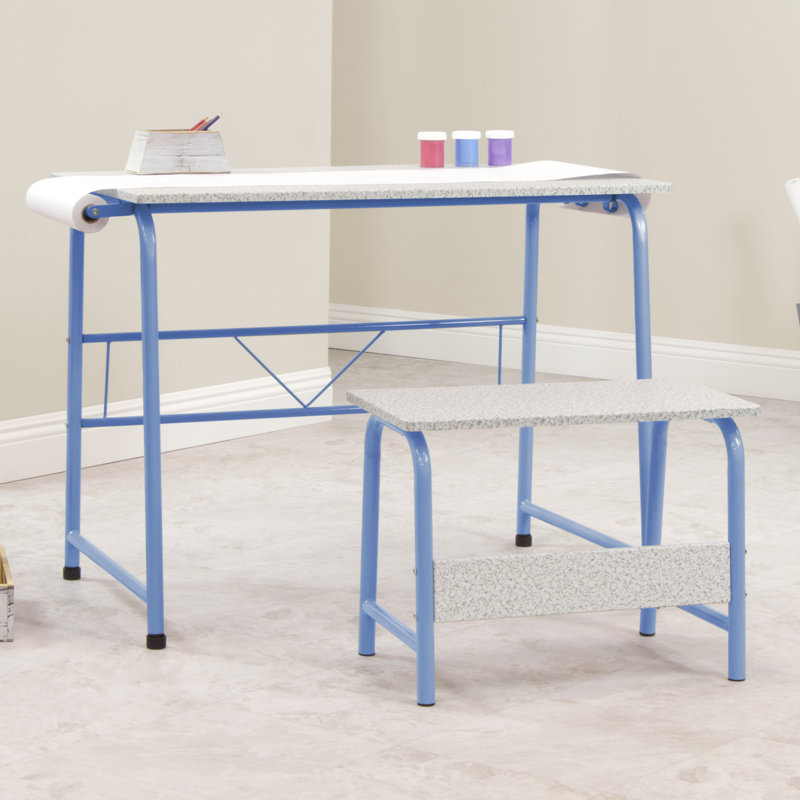 Splatter Blue and Gray Art and Craft Table Set with Bench and Paper Roll