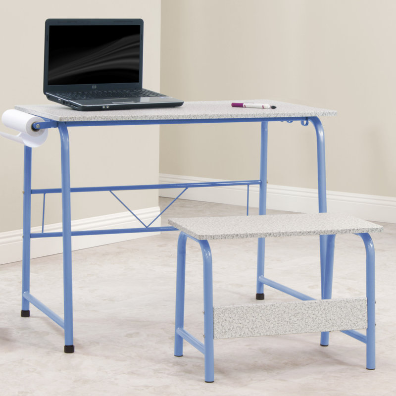 Splatter Blue and Gray Art and Craft Table Set with Bench and Paper Roll