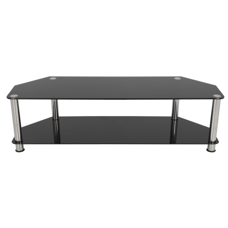 Black Glass and Chrome Corner TV Stand with Shelves