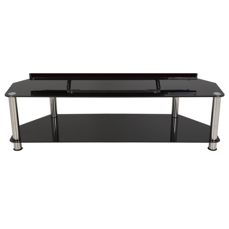 Black Glass and Chrome Corner TV Stand with Shelves