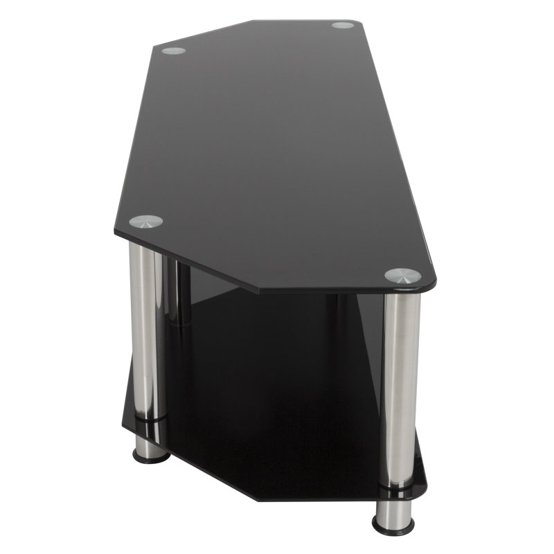 Black Glass and Chrome Corner TV Stand with Shelves