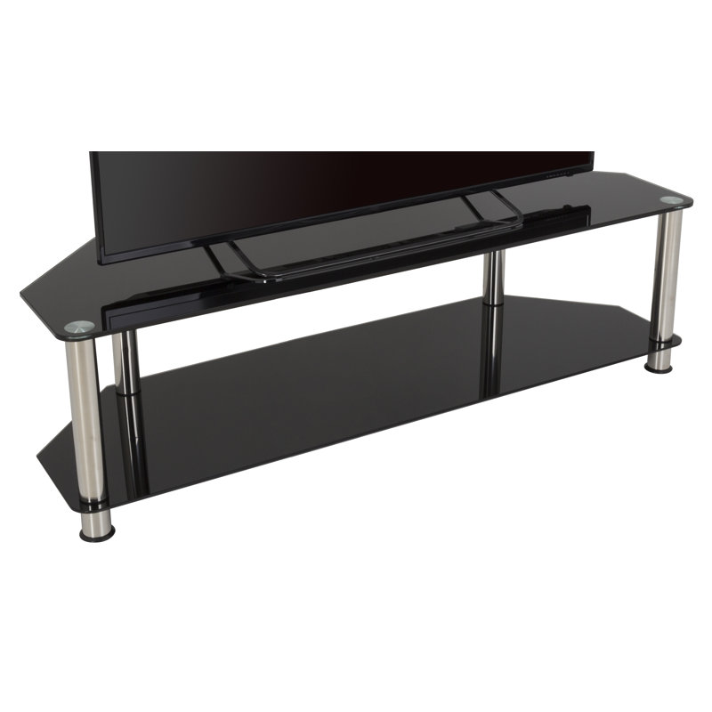 Black Glass and Chrome Corner TV Stand with Shelves
