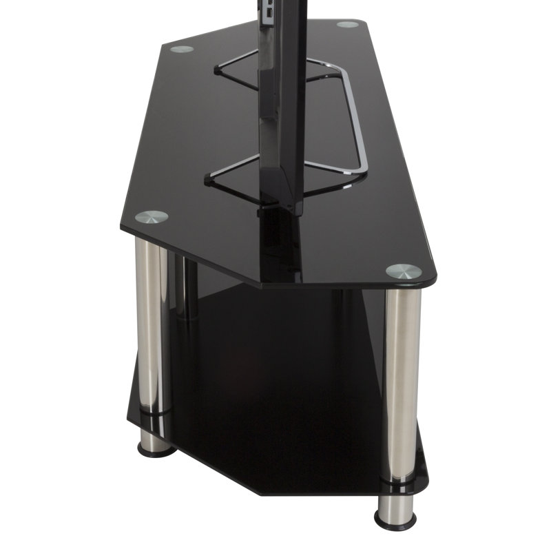 Black Glass and Chrome Corner TV Stand with Shelves