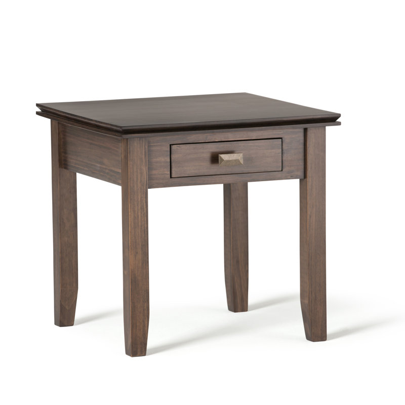 Natural Aged Brown Solid Wood End Table with Storage