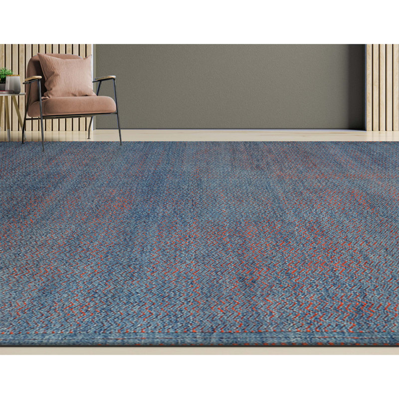 Hand-Knotted Blue Abstract Wool and Viscose Rug, 8' x 10'