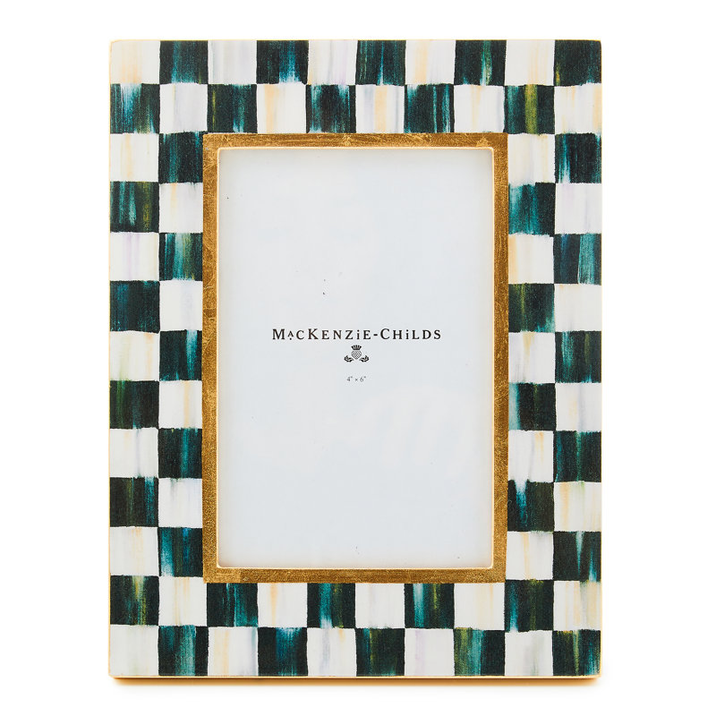 Black and White Checkered Lacquer 4x6 Photo Frame with Gold Trim