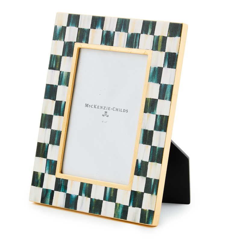 Black and White Checkered Lacquer 4x6 Photo Frame with Gold Trim