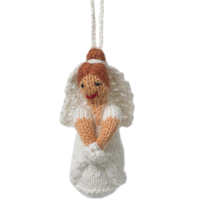Hand-Knit Redhead Bride Wedding Ornament with White Dress