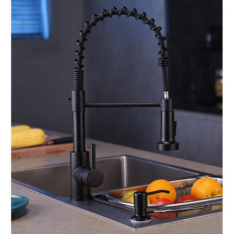 Matte Black High-Arc Kitchen Faucet with Pull-Out Spray