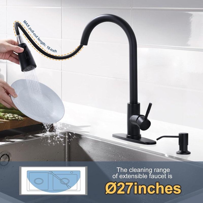 Matte Black Stainless Steel Single Handle Pull Down Kitchen Faucet