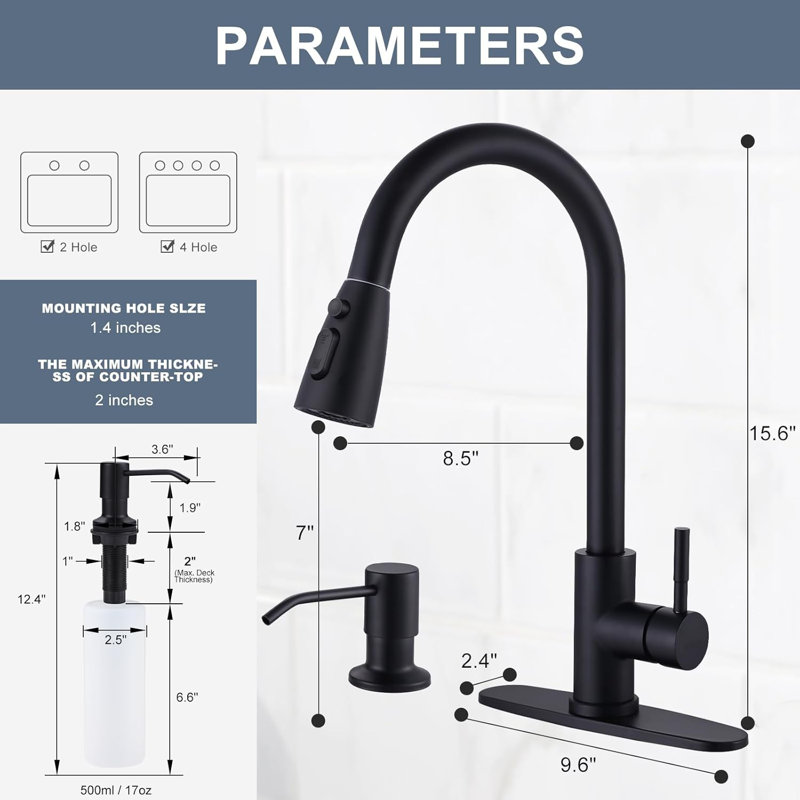 Matte Black Stainless Steel Single Handle Pull Down Kitchen Faucet