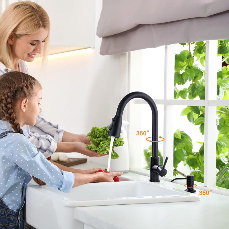 Matte Black Stainless Steel Single Handle Pull Down Kitchen Faucet