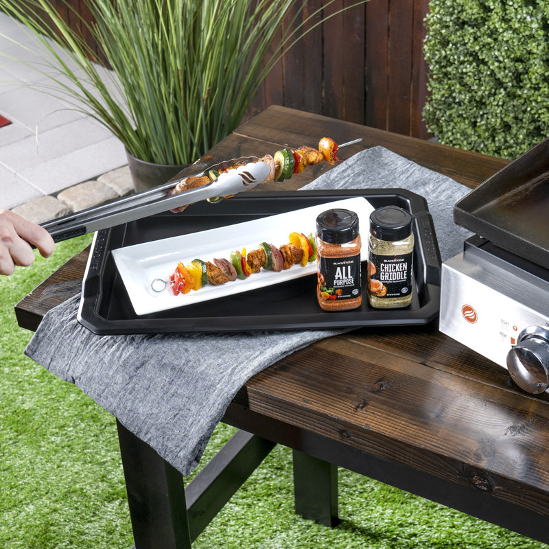 Black 19" x 13" Plastic Serving Tray with Handles