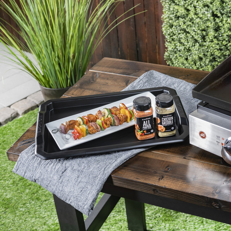 Black 19" x 13" Plastic Serving Tray with Handles