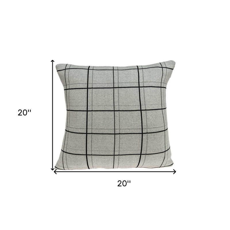 Gray Plaid Cotton Pillow Cover with Poly Insert, 20" x 20"