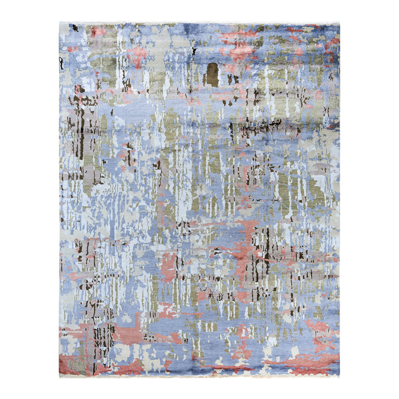 Handmade Rectangular Multicolor Wool and Silk Area Rug, 8' 3" x 10' 4"