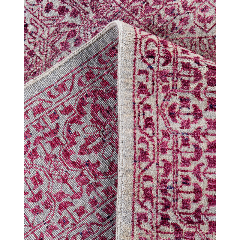 Handmade Pink and Gray Wool Silk Medallion Area Rug, 8' 1" x 10' 0"