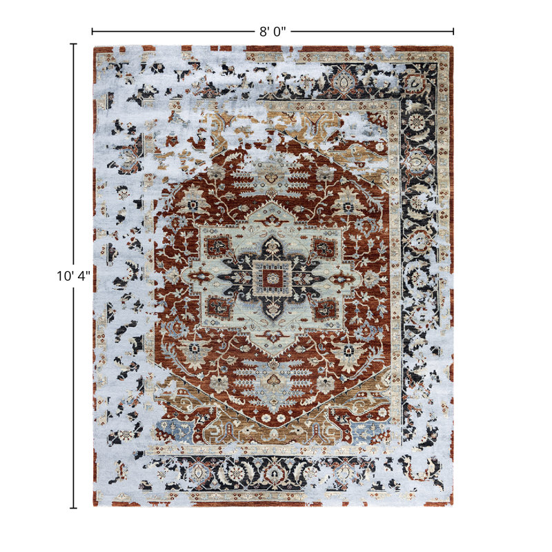 Hand-Knotted Red and Ivory Wool Silk Medallion Rug, 8' x 10'