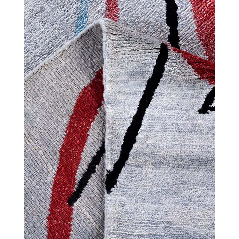 Gray and Multicolor Hand-Knotted Silk Rectangular Area Rug, 8' x 10'