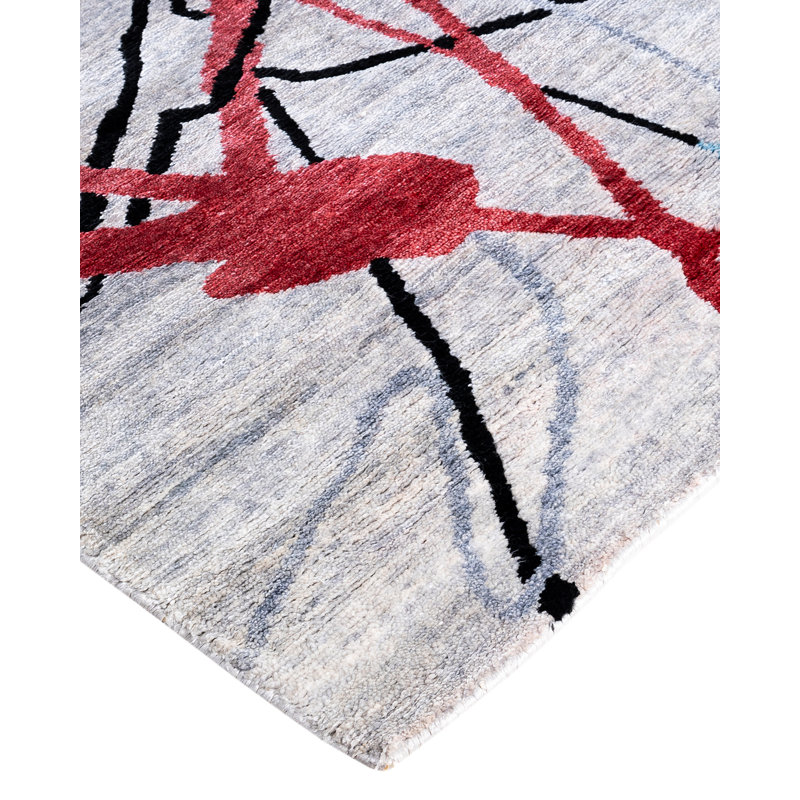 Gray and Multicolor Hand-Knotted Silk Rectangular Area Rug, 8' x 10'