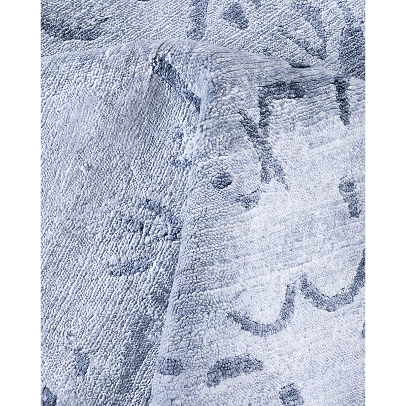 Gray Hand-Knotted Silk Rectangular Area Rug, 8' 10" x 12'