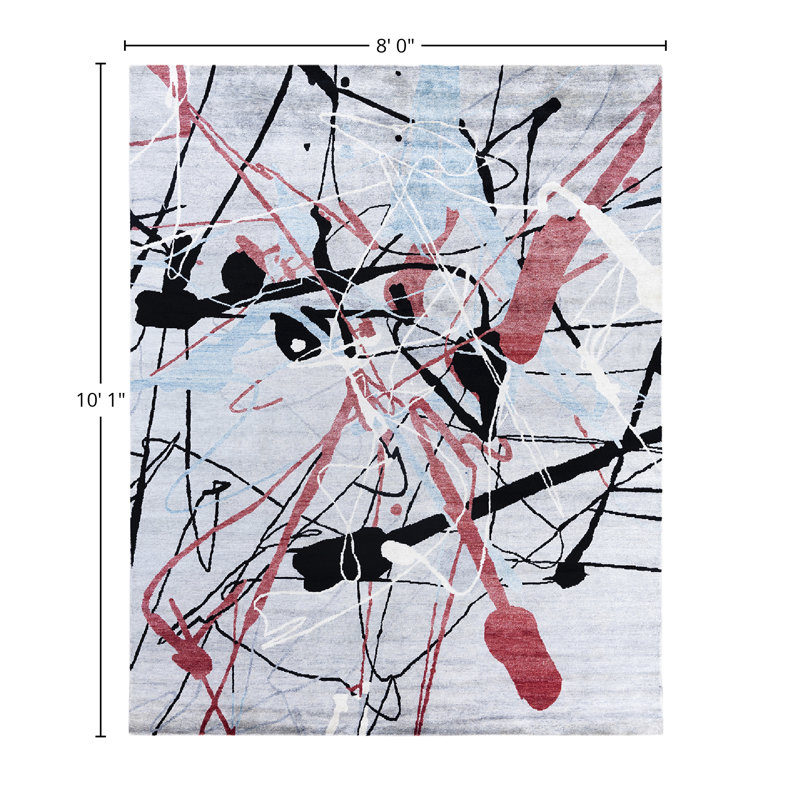 Gray and Multicolor Hand-Knotted Silk Rectangular Area Rug, 8' x 10'