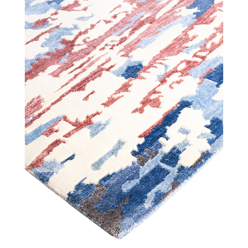 Ivory and Multicolor Hand-Knotted Wool and Silk Area Rug, 9' 1" x 12' 2"