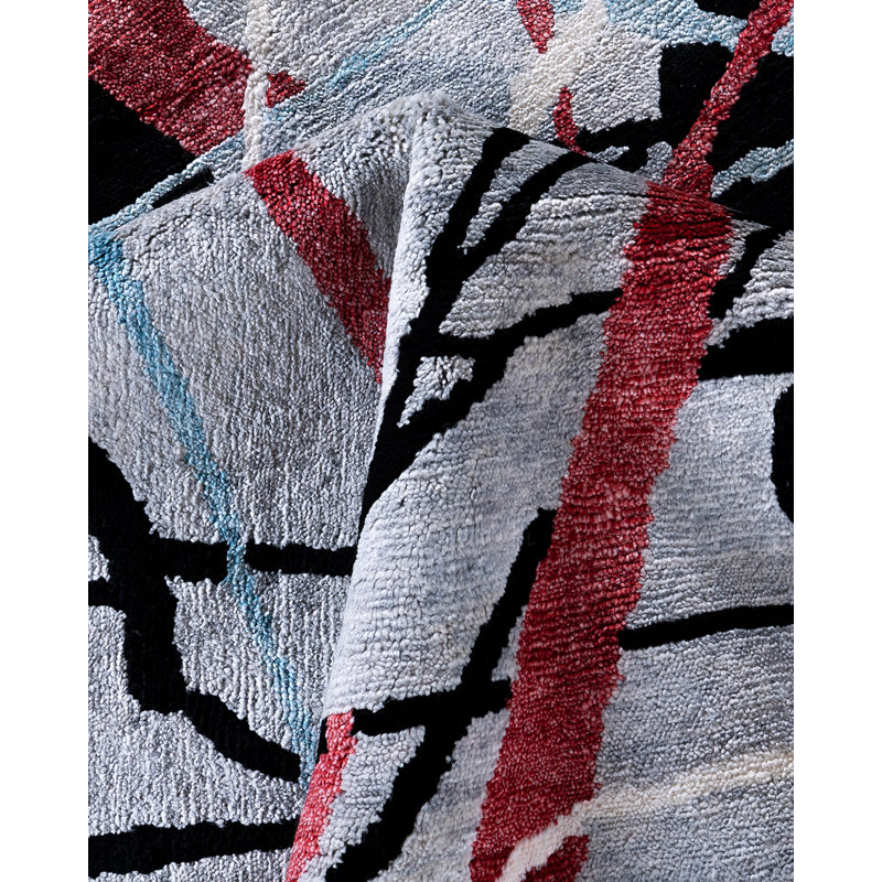 Gray and Multicolor Hand-Knotted Silk Rectangular Area Rug, 8' x 10'