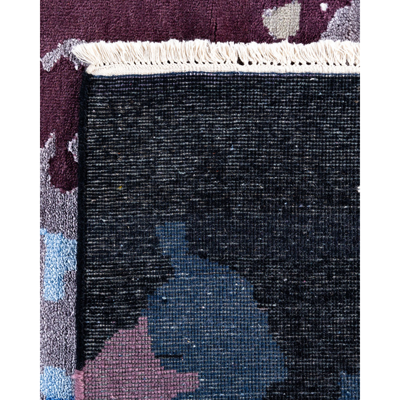 Hand-Knotted Black and Blue Wool Medallion Area Rug, 9' 3" x 12' 2"