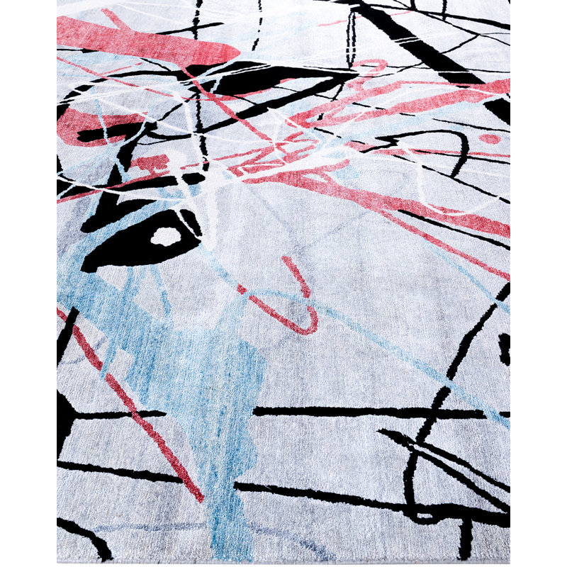 Gray and Multicolor Hand-Knotted Silk Rectangular Area Rug, 8' x 10'