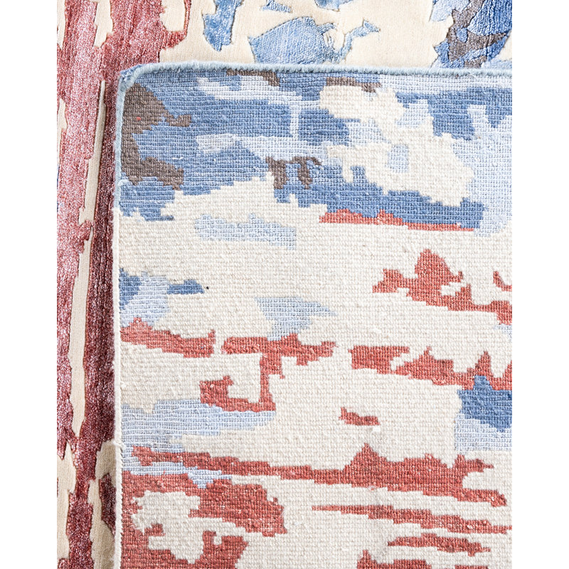 Ivory and Multicolor Hand-Knotted Wool and Silk Area Rug, 9' 1" x 12' 2"