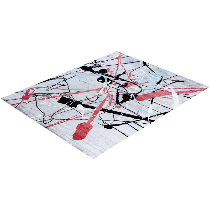 Gray and Multicolor Hand-Knotted Silk Rectangular Area Rug, 8' x 10'