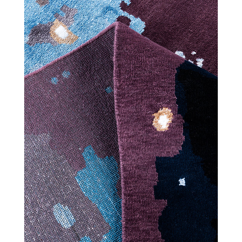 Hand-Knotted Black and Blue Wool Medallion Area Rug, 9' 3" x 12' 2"
