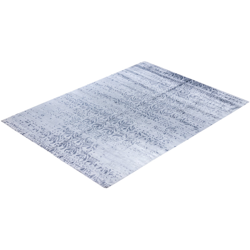 Gray Hand-Knotted Silk Rectangular Area Rug, 8' 10" x 12'