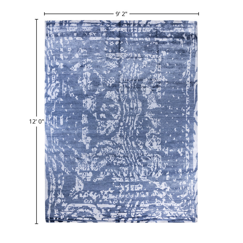 Modern One-of-a-Kind Hand-Knotted Area Rug - Blue, 9' 2" x 12' 0"