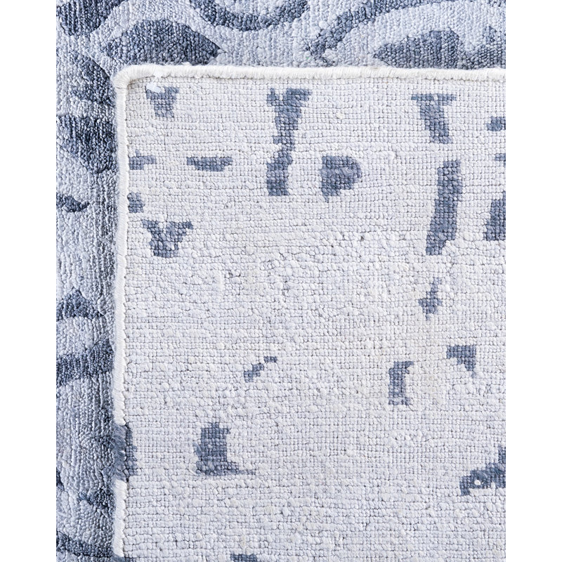 Gray Hand-Knotted Silk Rectangular Area Rug, 8' 10" x 12'