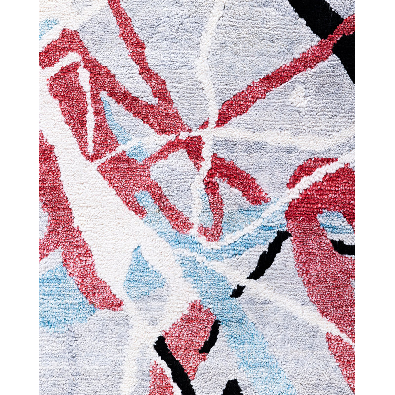 Gray and Multicolor Hand-Knotted Silk Rectangular Area Rug, 8' x 10'