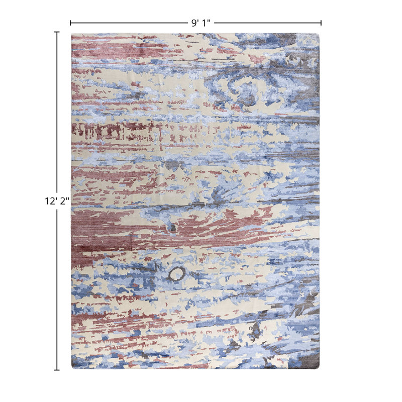 Ivory and Multicolor Hand-Knotted Wool and Silk Area Rug, 9' 1" x 12' 2"