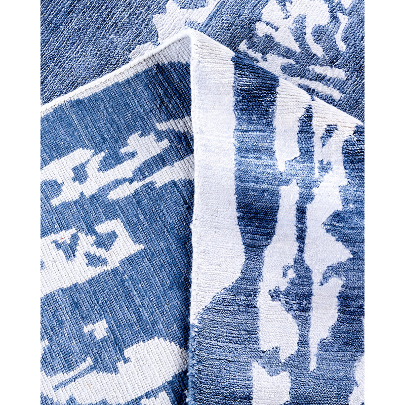 Modern One-of-a-Kind Hand-Knotted Area Rug - Blue, 9' 2" x 12' 0"