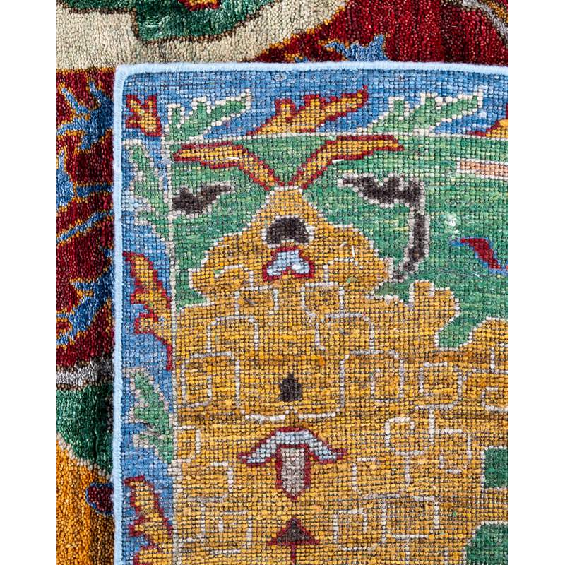 Luxurious Red Hand-Knotted Wool and Silk Area Rug, 8' 1" x 10' 1"