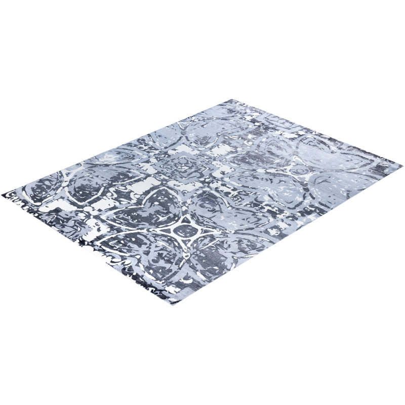 Blue Hand-Knotted Silk Rectangular Area Rug, 9' 1" x 12' 1"